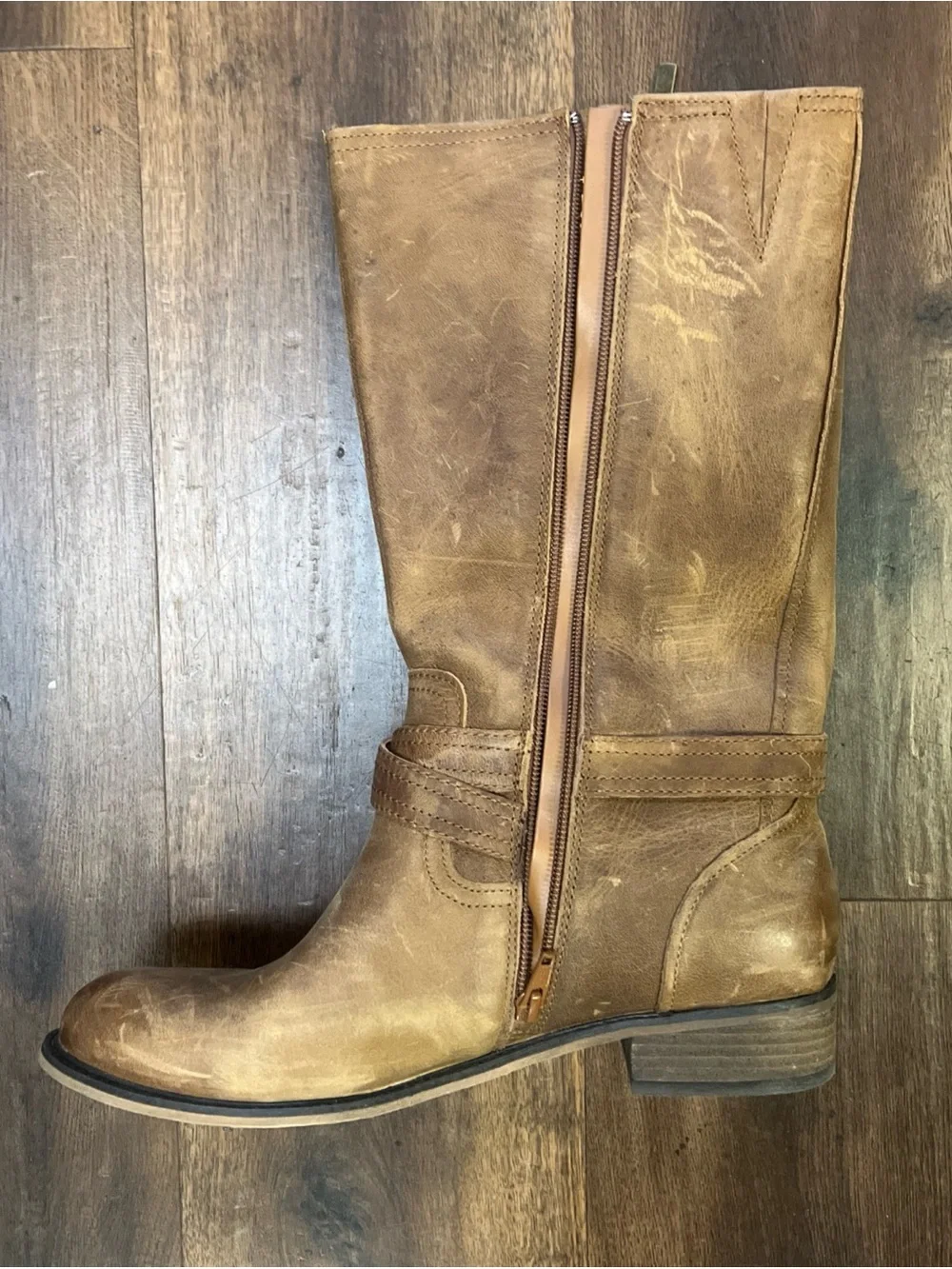Gianni Bini Brown Knee High Riding Boots Zip Buckle Gingerbread Movin Up Sz 10M